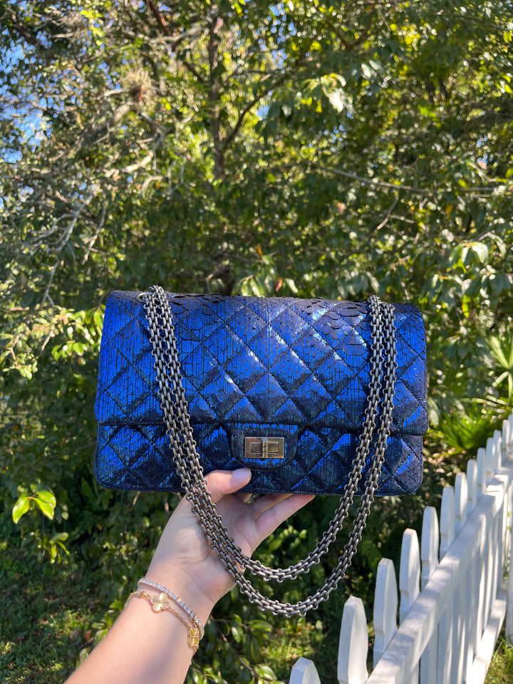 Chanel Blue Python Medium Reissue Double Flap Bag