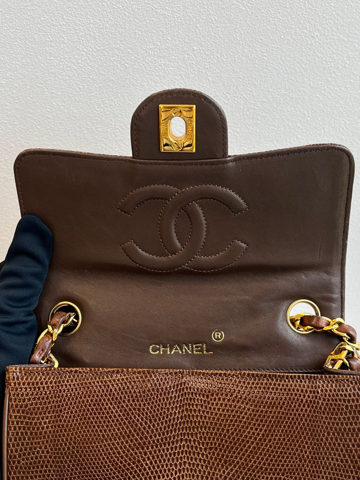 Chanel Brown Vintage Lizard Mini Square Flap Bag 1986