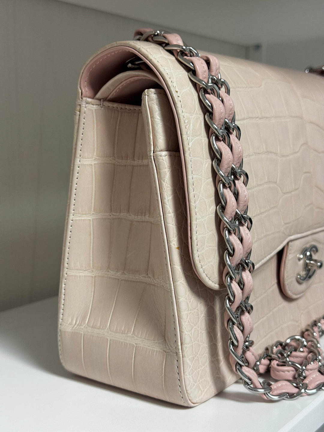 Chanel Jumbo Pink Alligator Double Flap Bag