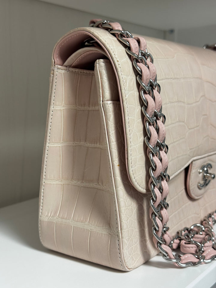 Chanel Jumbo Pink Alligator Double Flap Bag