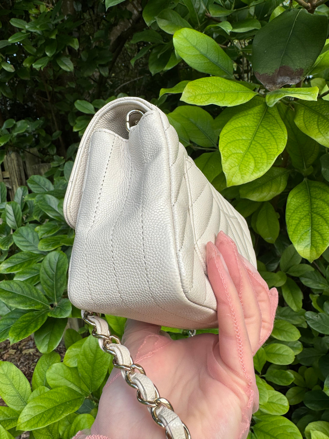 Chanel Cream Chevron Caviar Mini Flap Bag