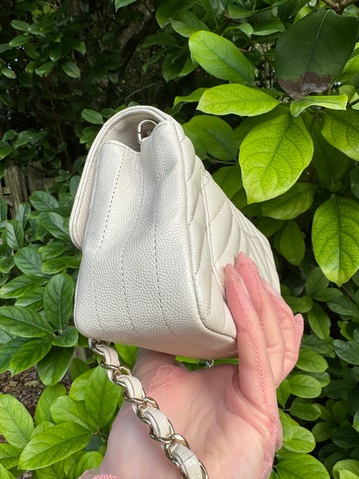 Chanel Cream Chevron Caviar Mini Flap Bag