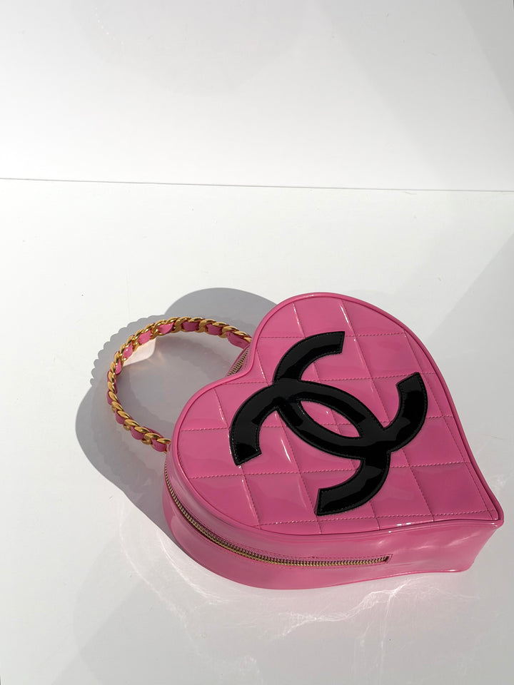 Chanel Barbie Pink Heart Vanity Bag 24K Gold-Plated Hardware 1995