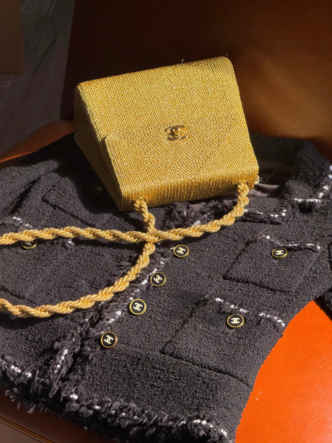 Chanel Gold Silk Rope Shoulder Bag 24K Plated Gold Hardware 1997