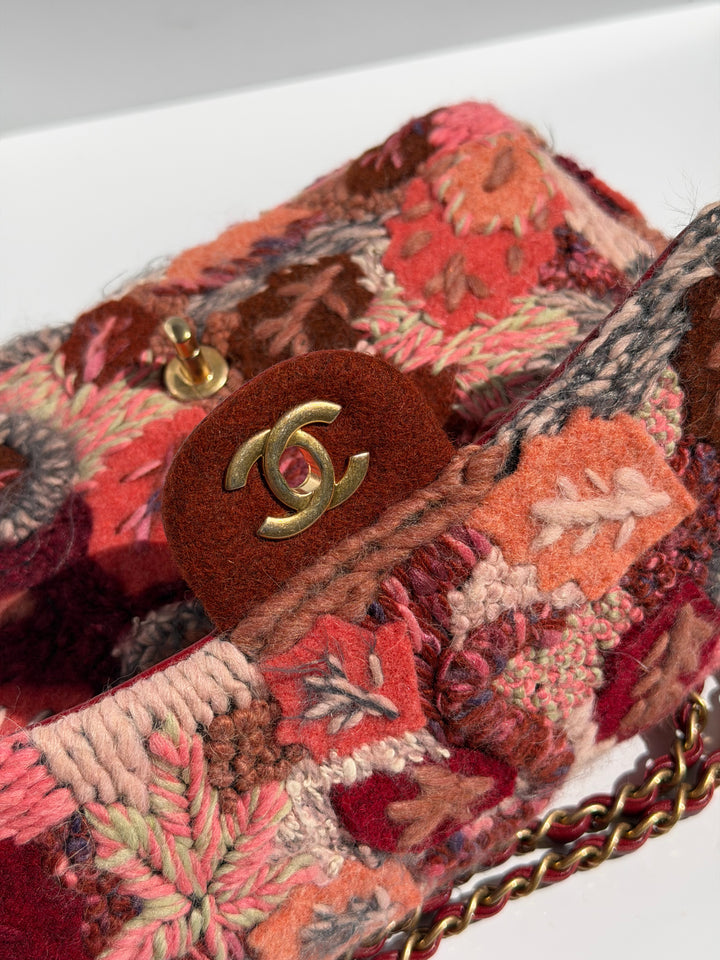 Chanel Embroidered Wool Medium Flap Bag Red Multicolor Gold Hardware 2018