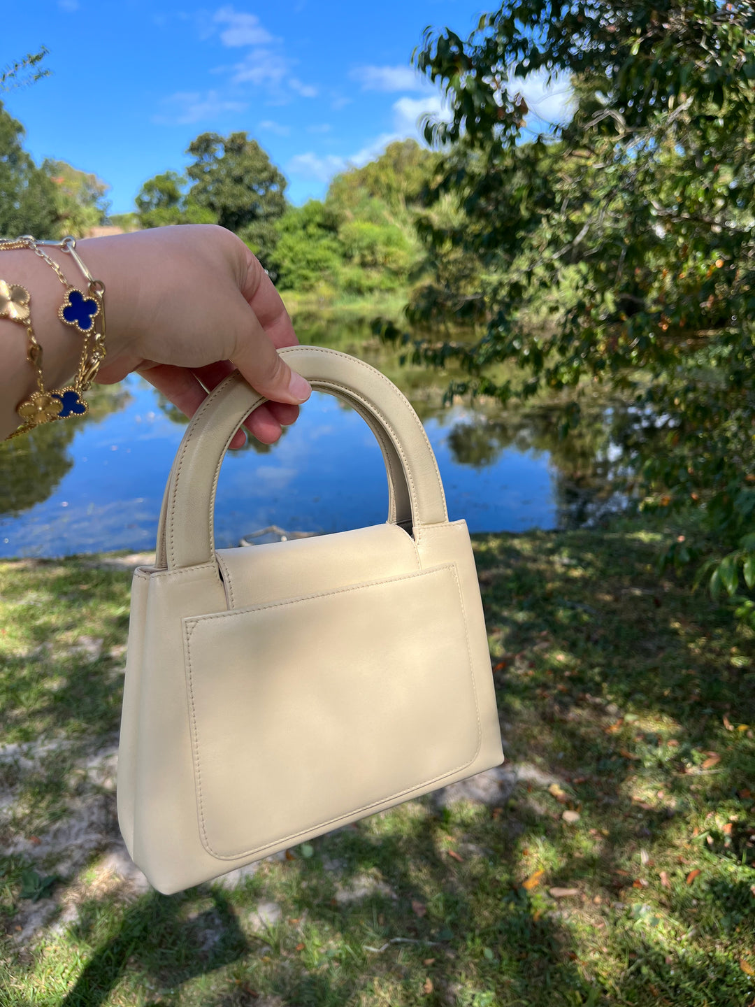 Chanel Vintage Mini Cream Lambskin Kelly Flap