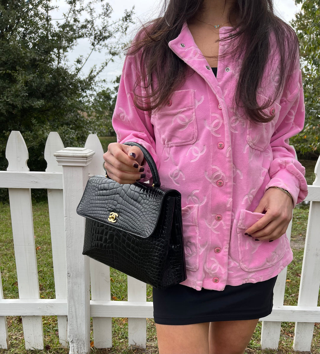 Chanel Vintage Large Crocodile Top Handle Flap Bag