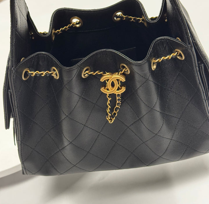 Chanel 25 Black Small Caviar Hobo Bag