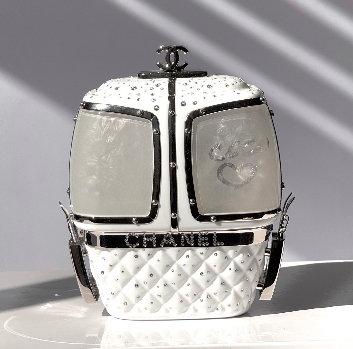 Chanel White Ski Gondola Swarovski Minaudiere