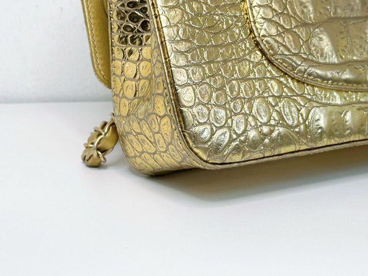 Chanel Metallic Gold Croc Embossed Medium Classic Flap Bag