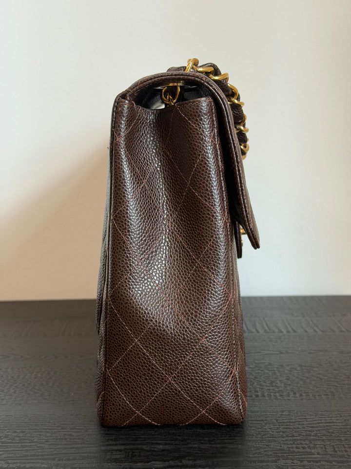 Chanel Classic Flap Jumbo Brown Caviar 24K Gold Hardware 2000