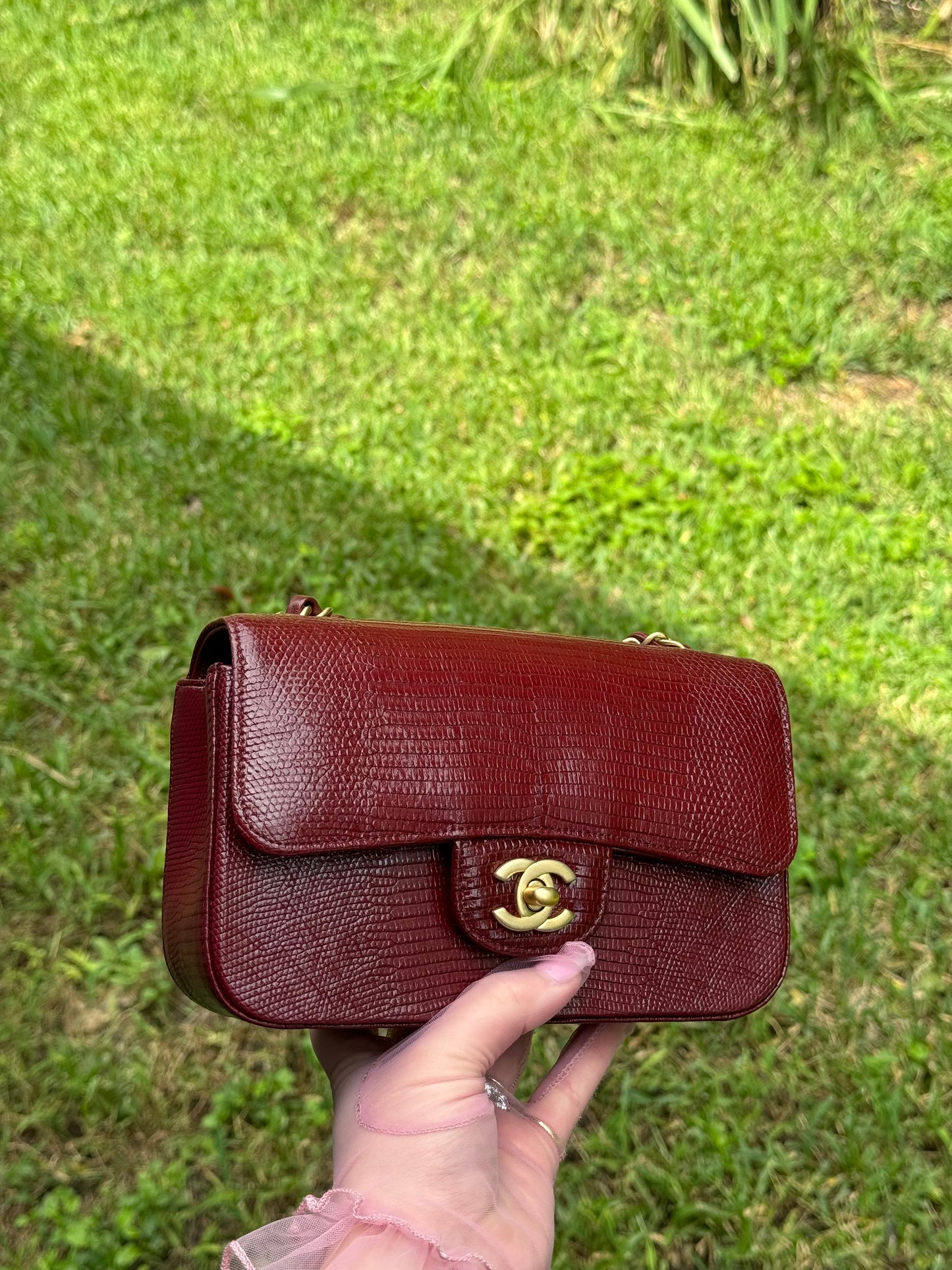 Chanel Burgundy Lizard Mini Rectangular Flap Bag