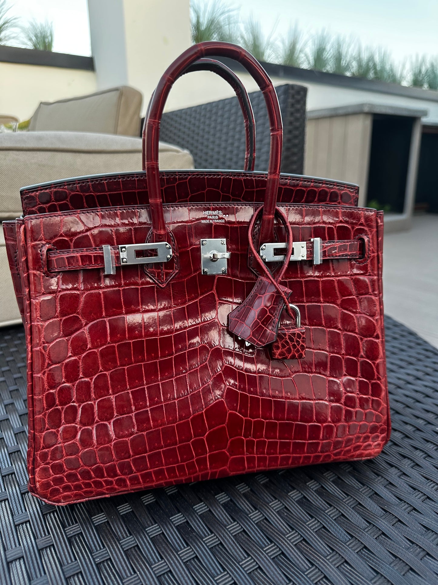 Hermes 2016 Bourgogne Shiny Niloticus Crocodile Birkin 25