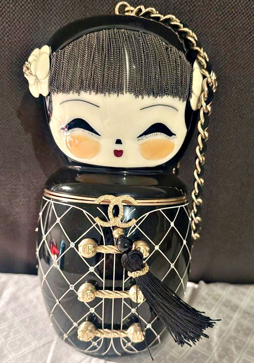 Chanel Black Plexiglass & Enamel Paris-Shanghai China Doll Minaudière