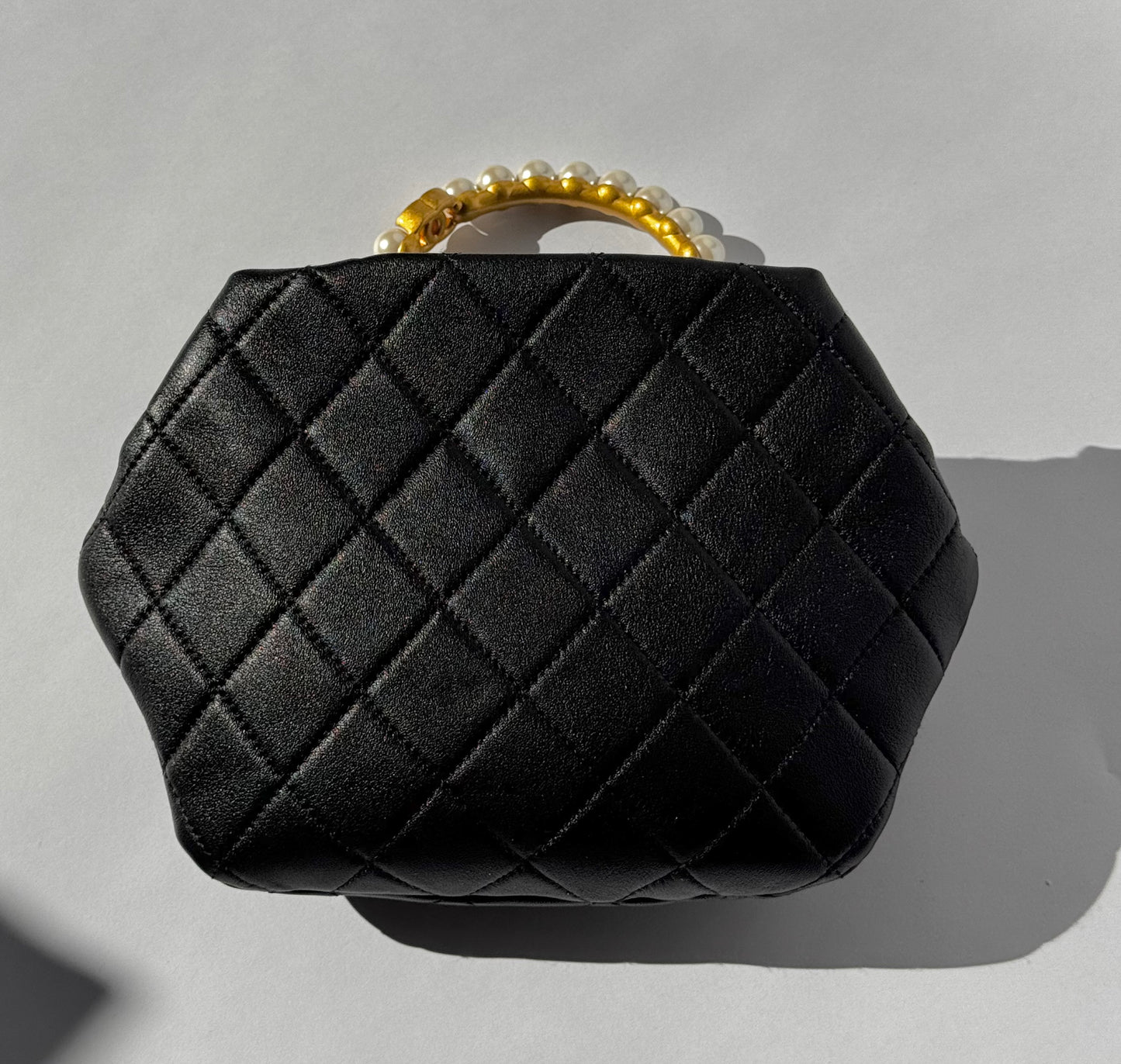 Chanel Black Lambskin Quilted Pearl Clutch