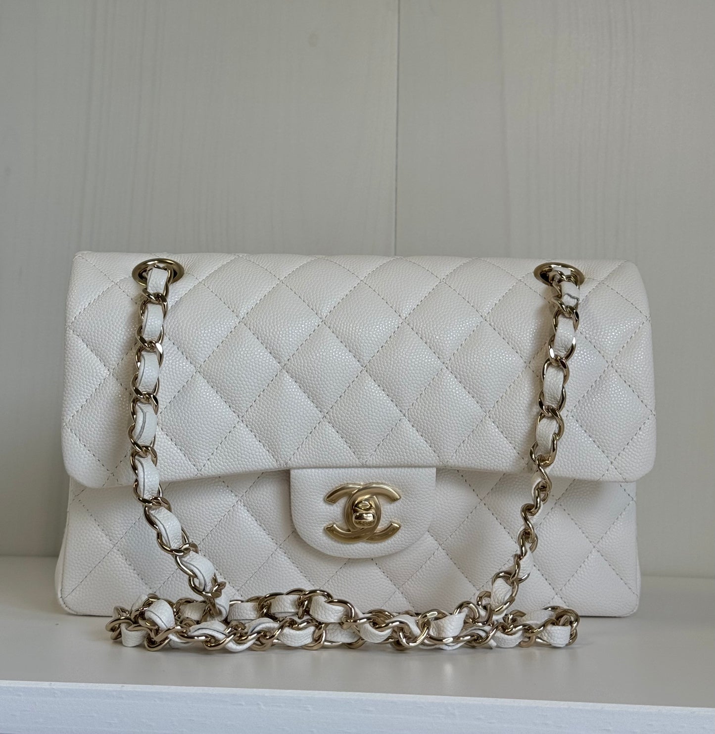 Chanel White Small Caviar Classic Flap Bag