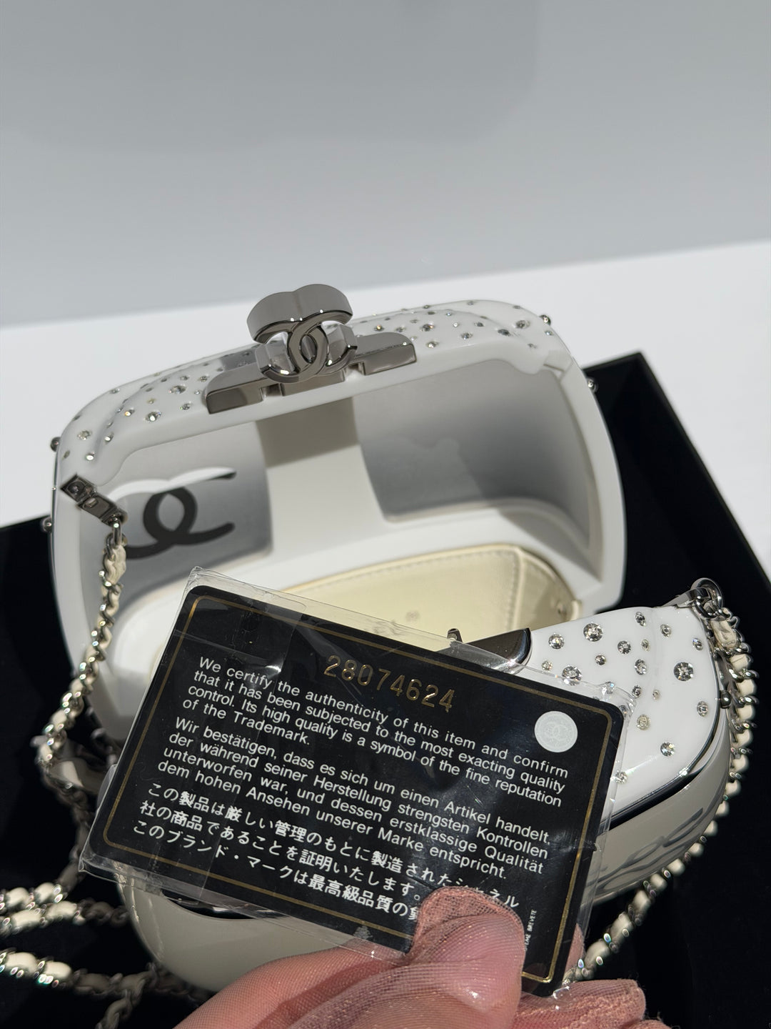 Chanel Ski Gondola Swarovski Minaudière White Silver Hardware 2019