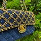 Chanel 2020 Small Woven Chain Blue Tweed Classic Flap