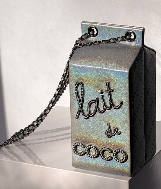 Chanel Runway Iridescent Silver Lambskin Lait De Coco Milk Carton Bag