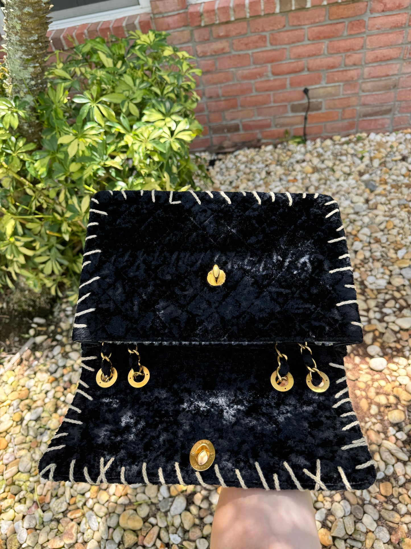 Chanel 1993 Black Velvet Whipstitch CC Flap Bag