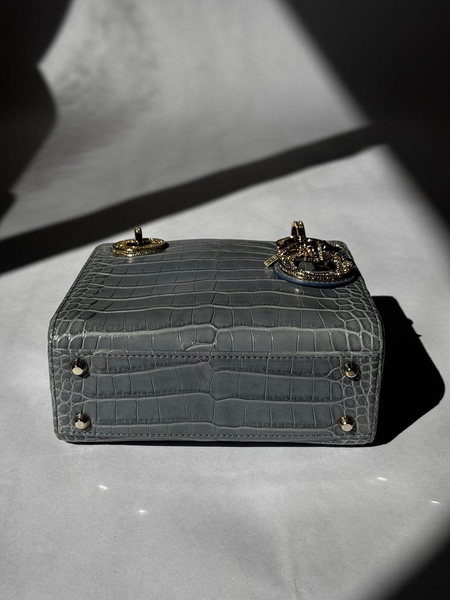 Lady Dior Baby Blue Crocodile Mini Top Handle