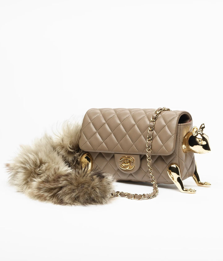 Chanel Mini Flap Bag Dark Khaki Lambskin & Shearling Lambskin Gold Hardware Métiers d’Art 2026