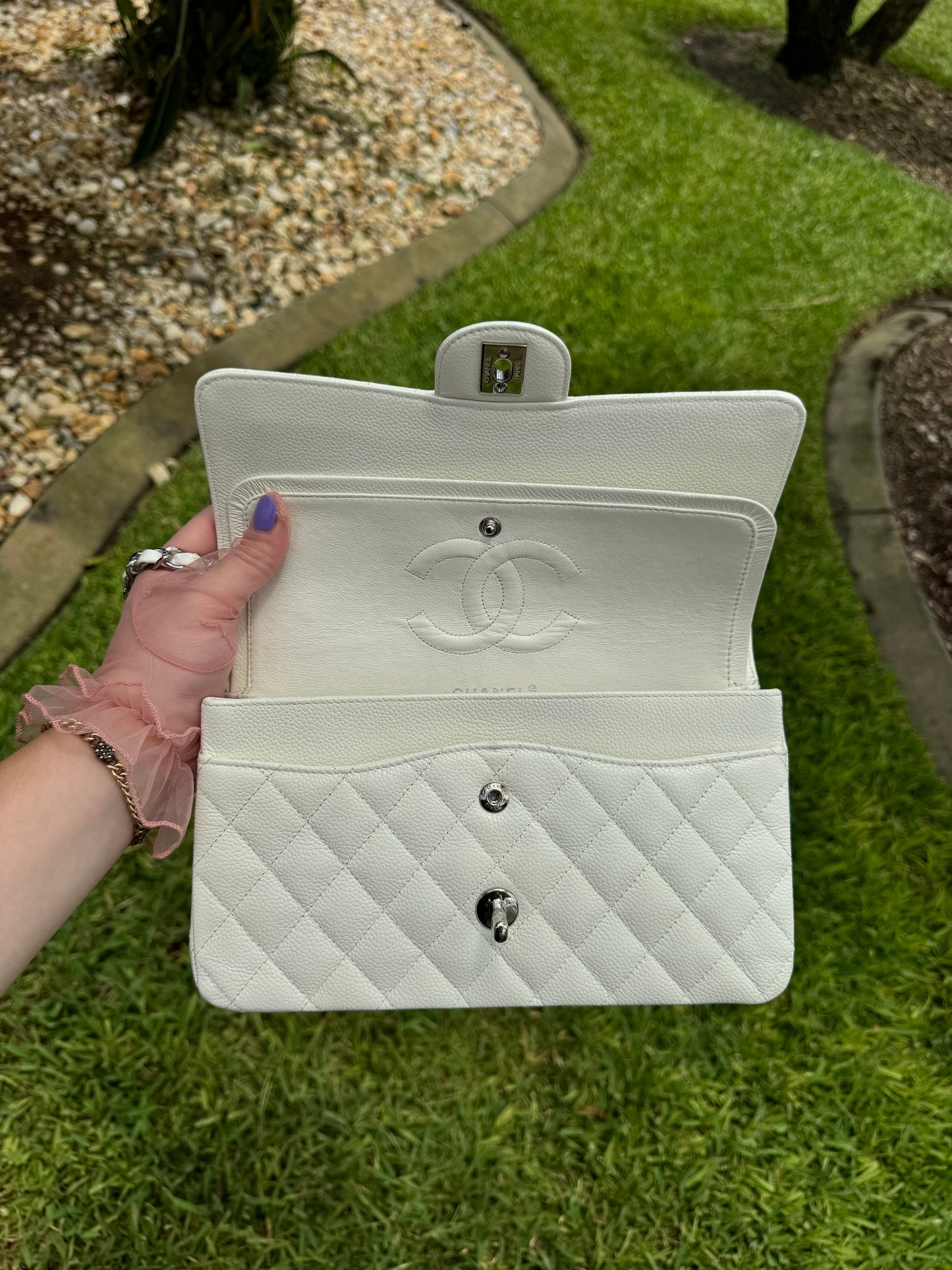 Chanel Medium White Classic Caviar Flap Bag