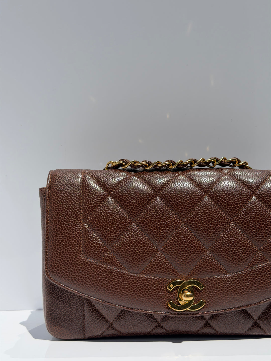 Chanel Small Diana Flap Bag Caviar Brown 24K Plated Gold Hardware 1994