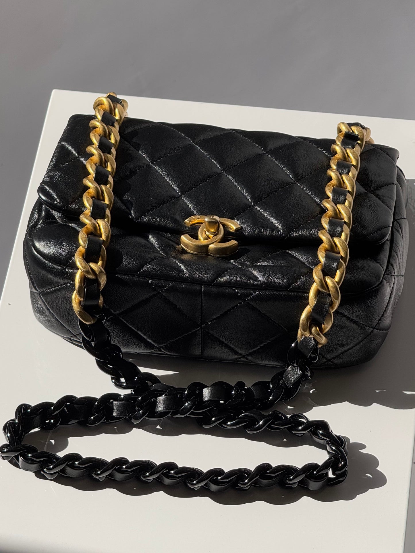 Chanel Lacquered Metal Small CC Lambskin Flap Bag