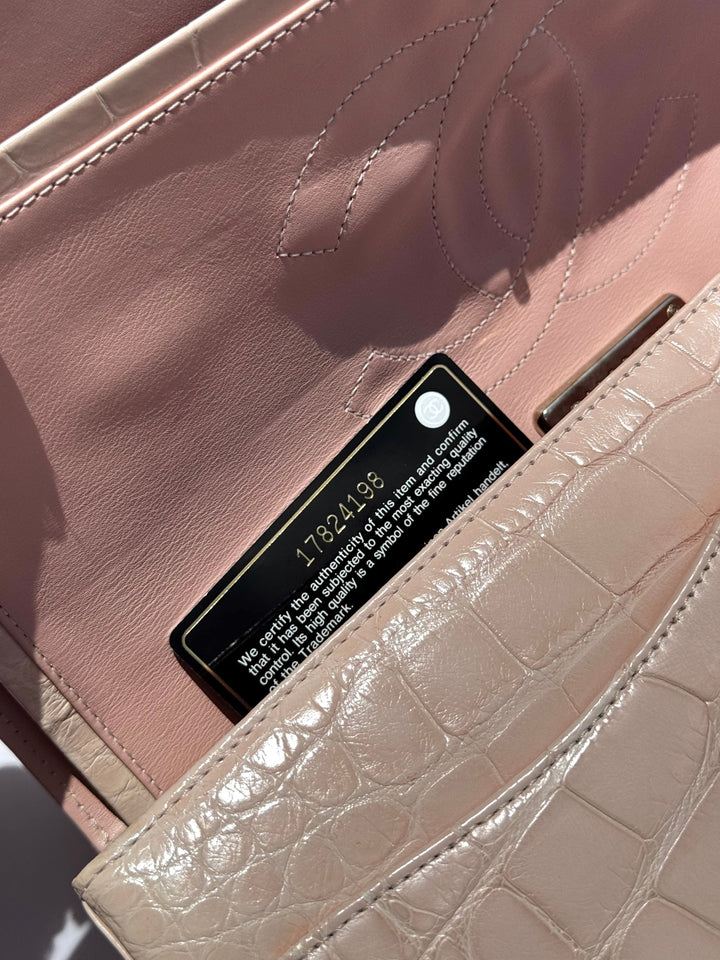Chanel Jumbo Pink Alligator Double Flap Bag