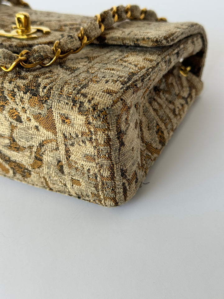 Chanel 1991 Bronze Metallic Brocade Vintage Mini Square Flap Bag