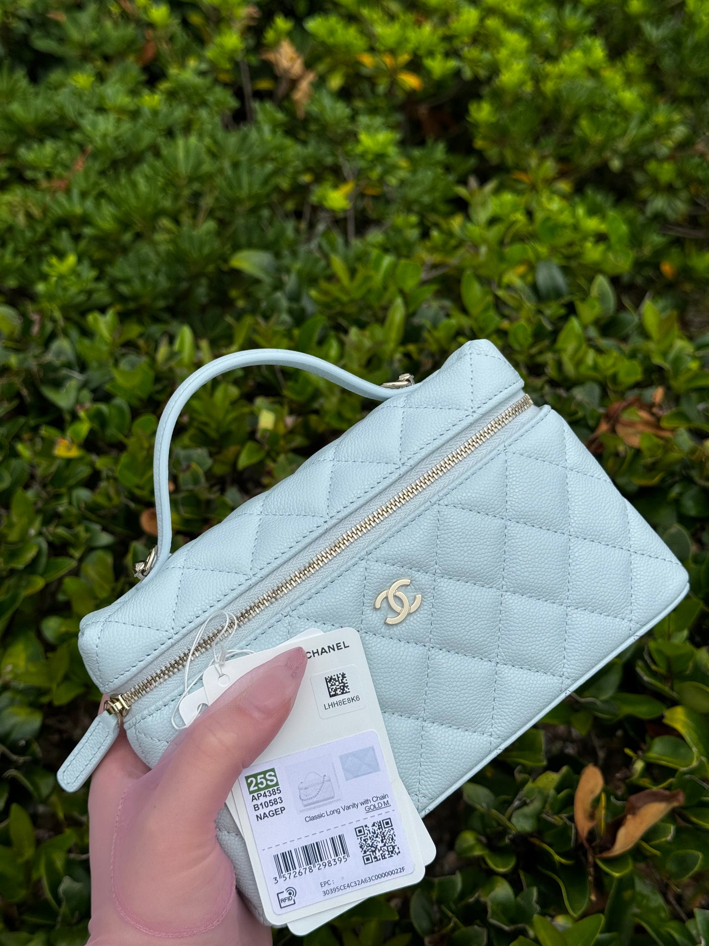 Chanel 25S Light Blue Caviar Slim Vanity Bag