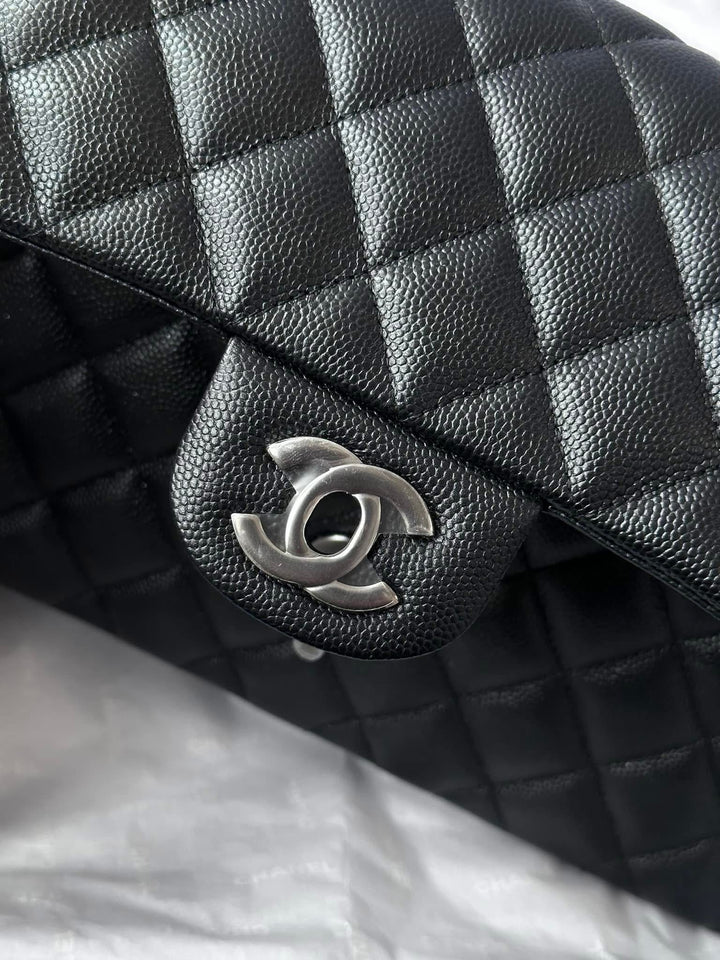 Chanel 18C Small Black Caviar Iridescent Classic Flap Bag + RHW
