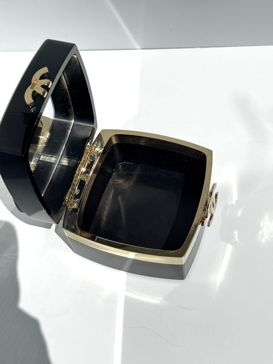 Chanel Lucite Box Mini Handbag Black Gold Hardware 2004
