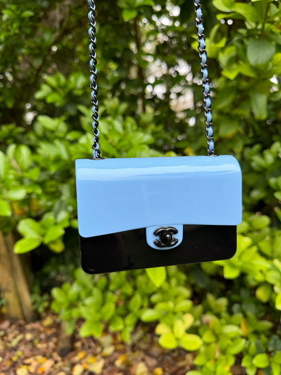 Chanel Blue Black Mini Evening Plexi Bag