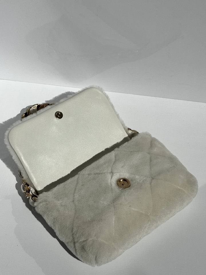 Chanel Shearling & Strass Flap Bag White Shearling with Gold Hardware 2020
