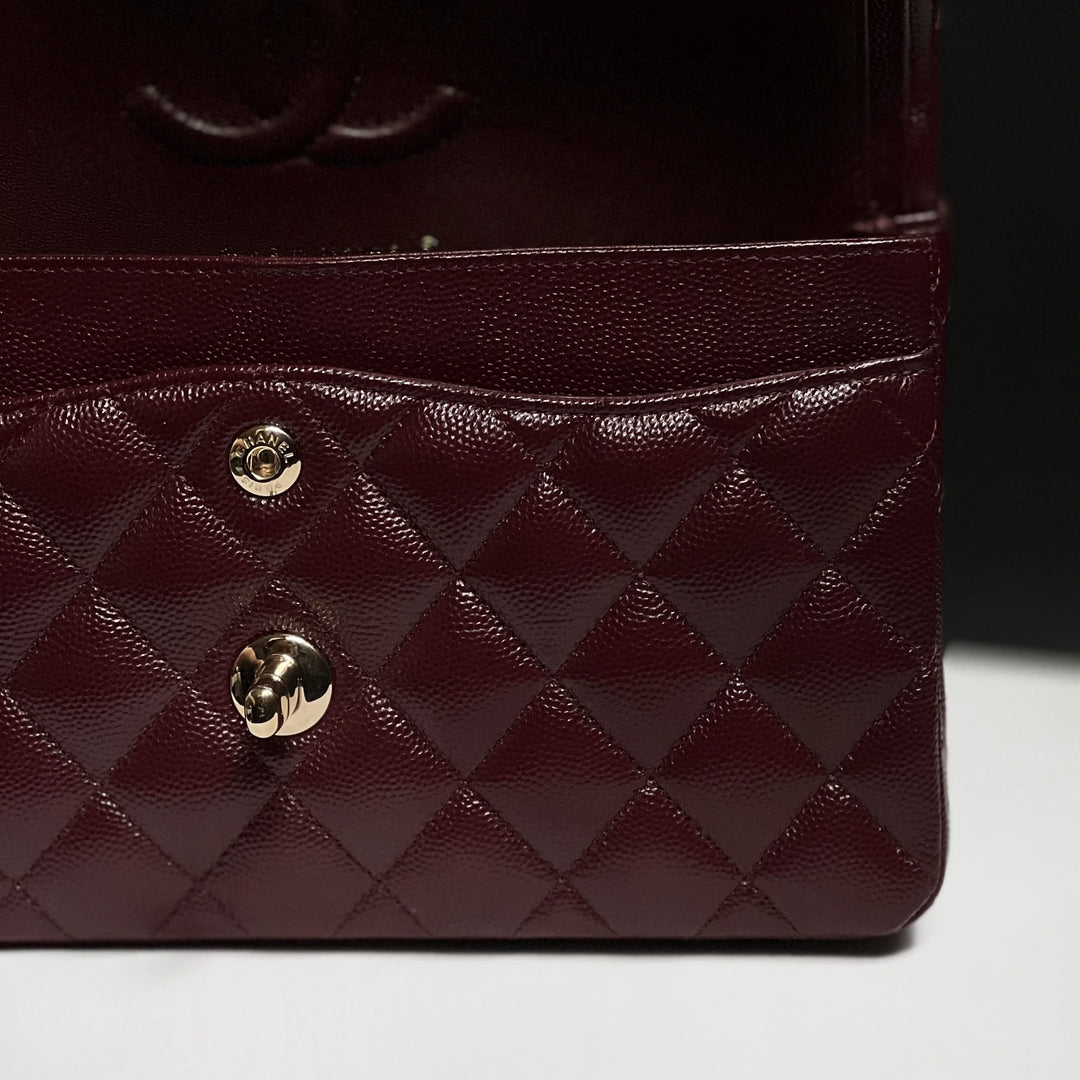 Chanel Small Classic Double Flap Caviar Burgundy Light Gold Hardware 2021