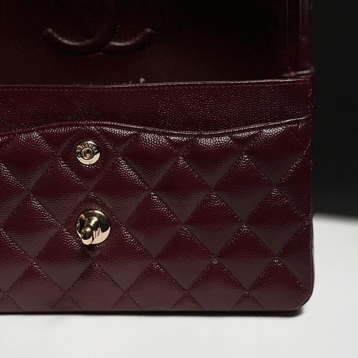 Chanel Small Classic Double Flap Caviar Burgundy Light Gold Hardware 2021