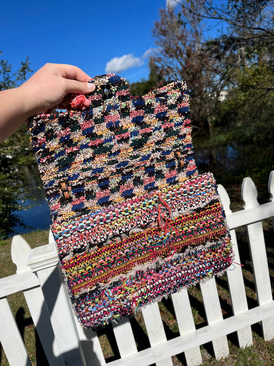 Chanel Jumbo Multicolor Tweed Pom Pom Flap