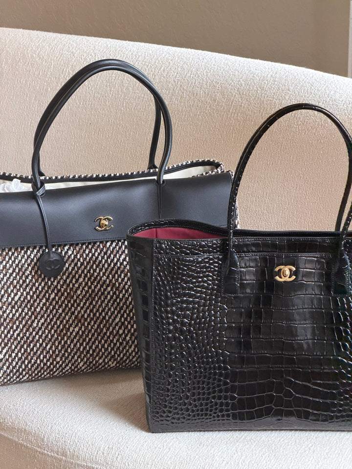 Chanel XXL Shopping Tote Black Calfskin and Multi Tweed Gold Hardware 2026