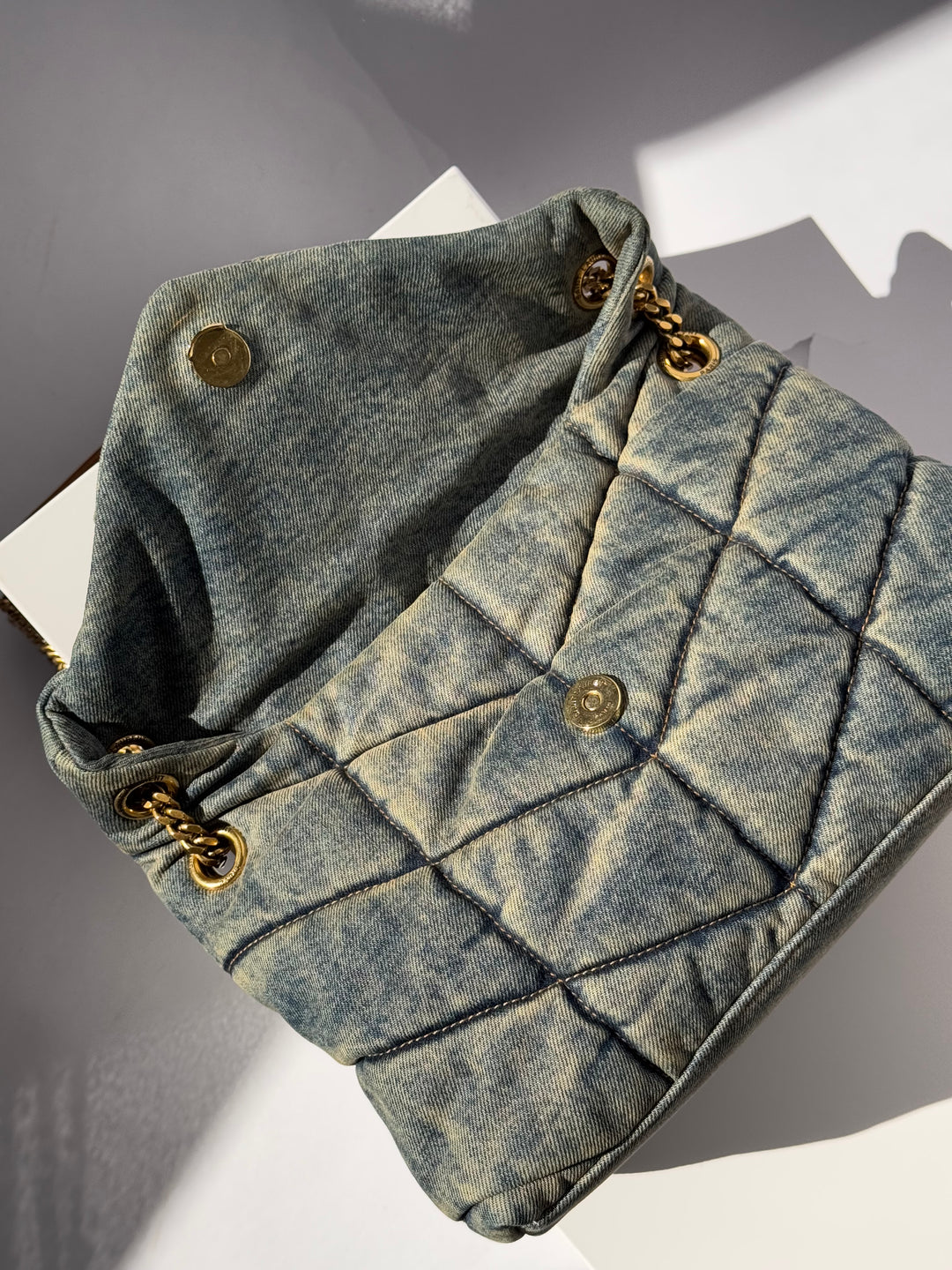 Saint Laurent Medium Denim Puffer Quilted Shoulder Bag