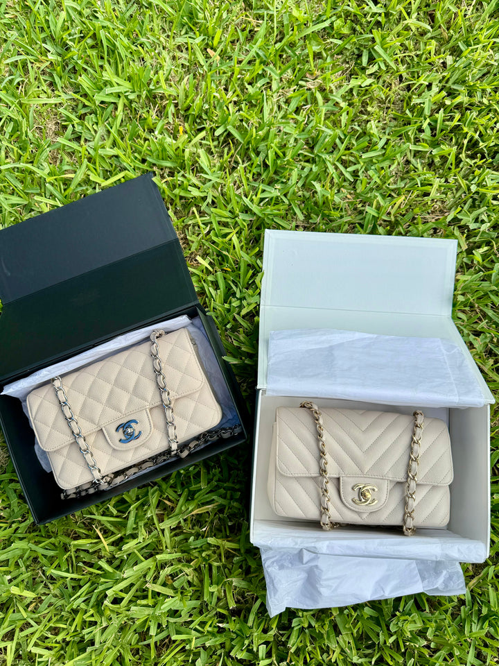 Chanel Cream Chevron Caviar Mini Flap Bag