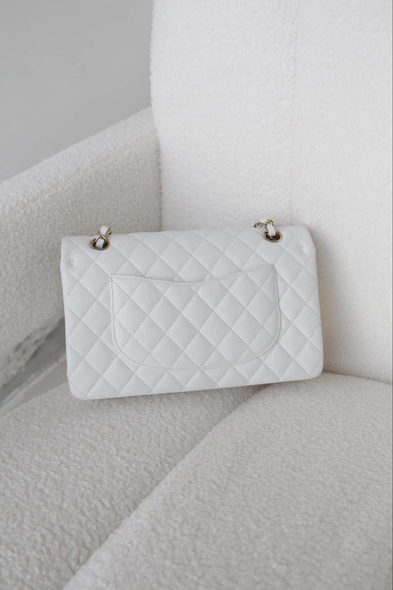 Chanel 22S Snow White Medium Caviar Double Flap Bag