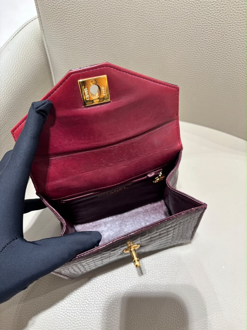 Chanel Mini Kelly Top Handle Bag Bordeaux Alligator 24K Gold-Plated Hardware 1997