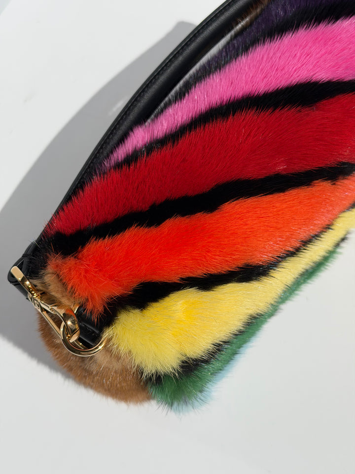 Fendi Baguette Visone Intarsio Arcobaleno Multicolor Mink Fur Gold Hardware 2022