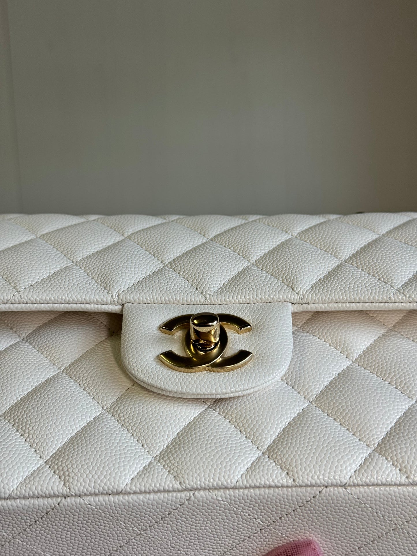 Chanel White Small Caviar Classic Flap Bag