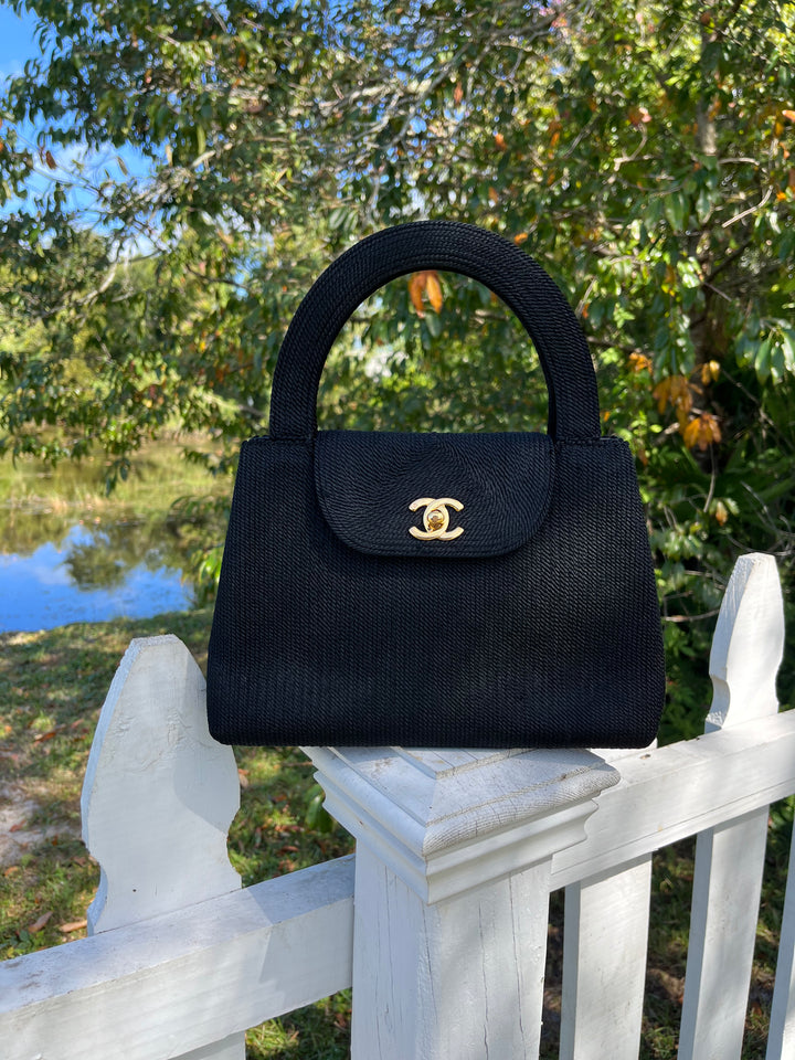Chanel Vintage Medium Black Rope Kelly Top Handle