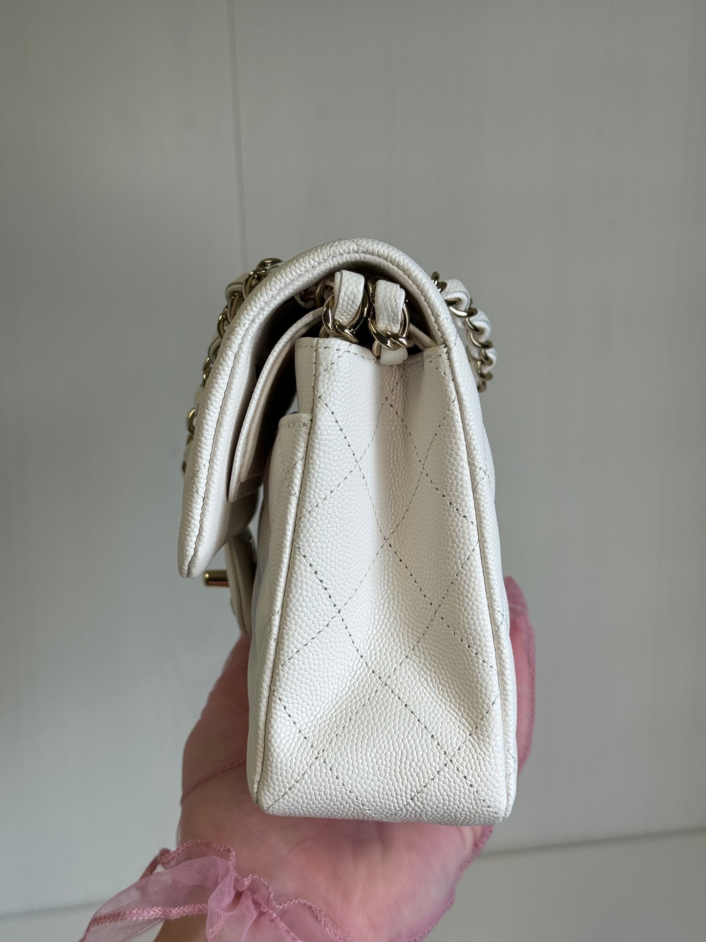 Chanel White Small Caviar Classic Flap Bag