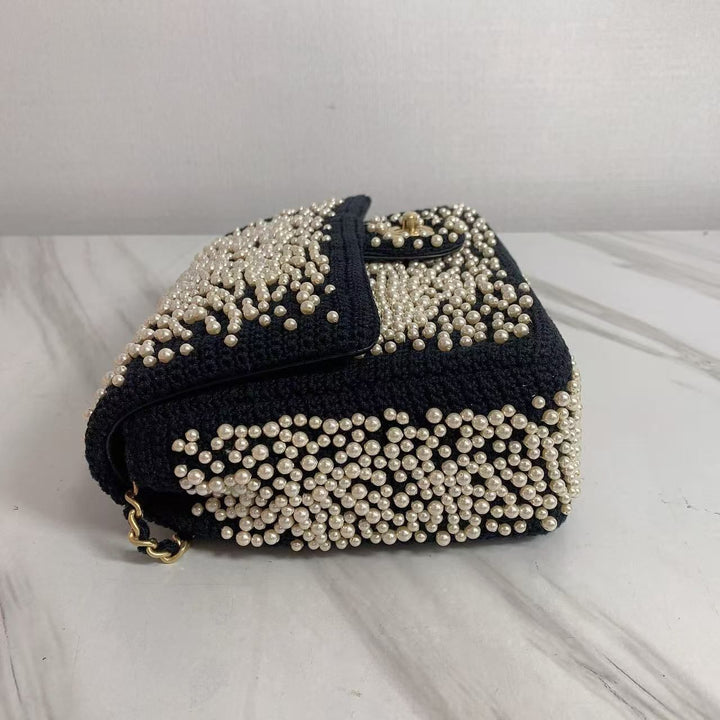 Chanel 17C Medium Flap Bag Pearl Embellished Gold Hardware 2017