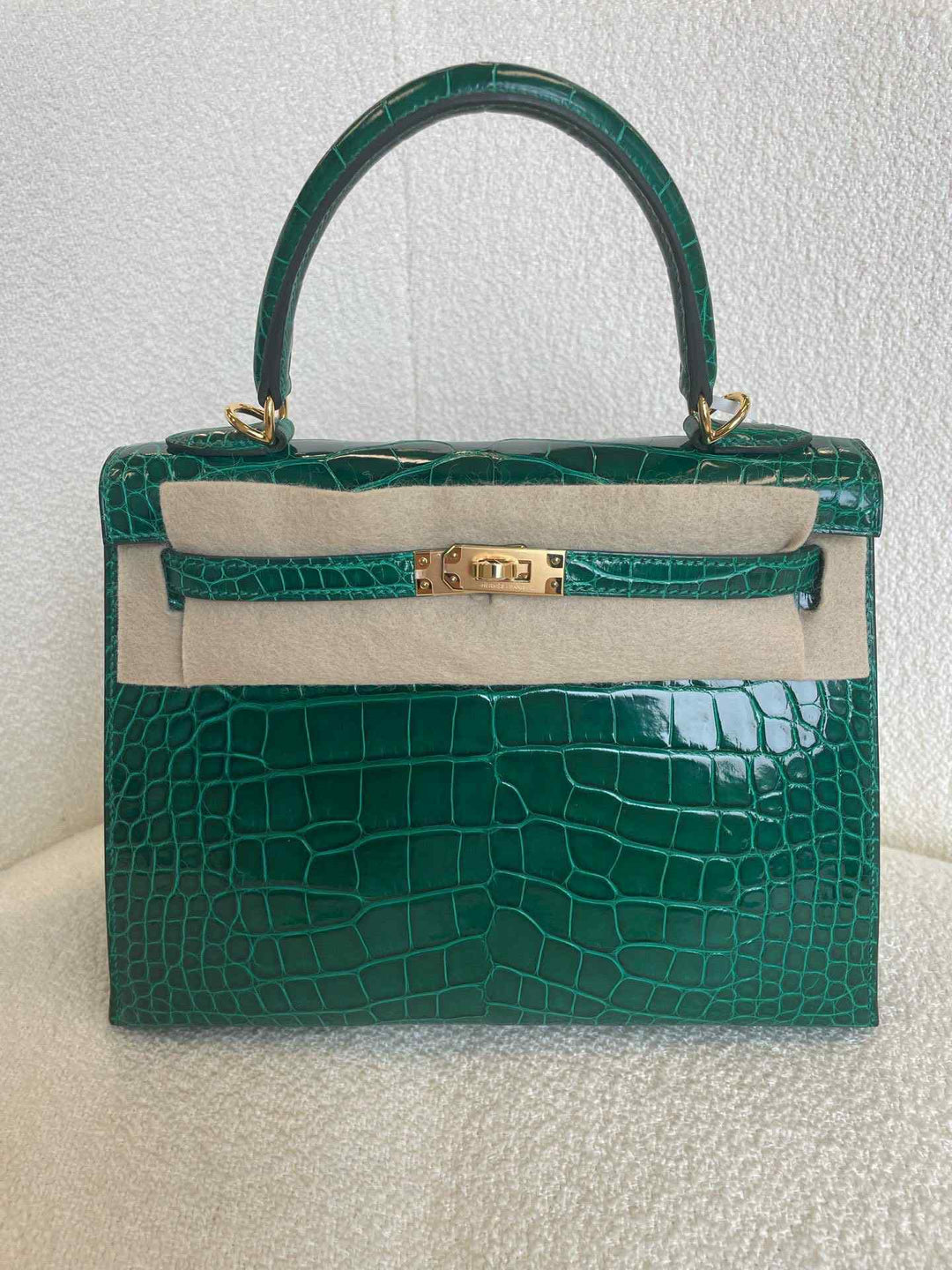 Hermes 2019 Emerald Green Shiny Alligator Kelly 25 Sellier